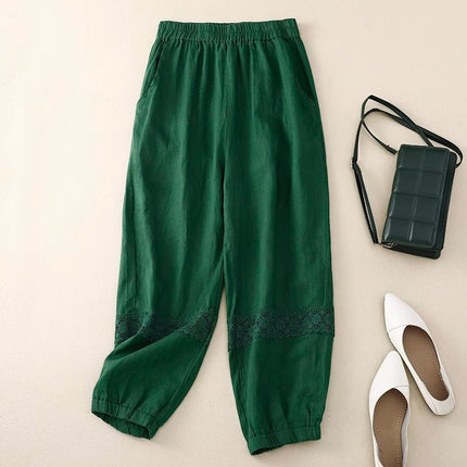 Loose Cotton and Linen Cropped Pants