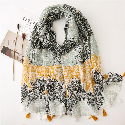 Japanese Style Artistic Cotton and Linen Scarf Bohemian Cashew