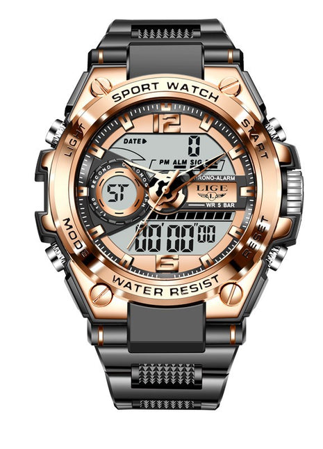 LIGE Men’s Digital Military Watch – Dual Display Sports Quartz Watch with Advanced Electronic Movement