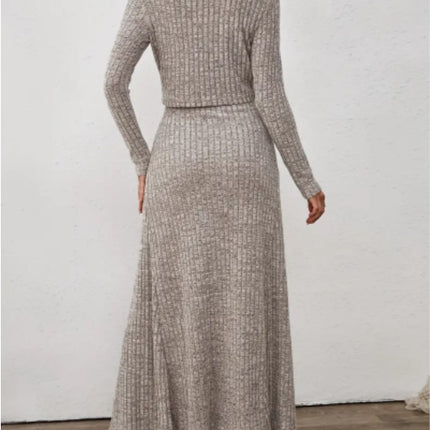 Oriented Fashion Elegant Autumn-Winter New Long-Sleeve Flared Skirt Button-Up Round Neck Cardigan Short Soft Temperament Midi Dress Set