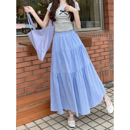 Plaid Embroidery Casual A- Line Skirt Free Size