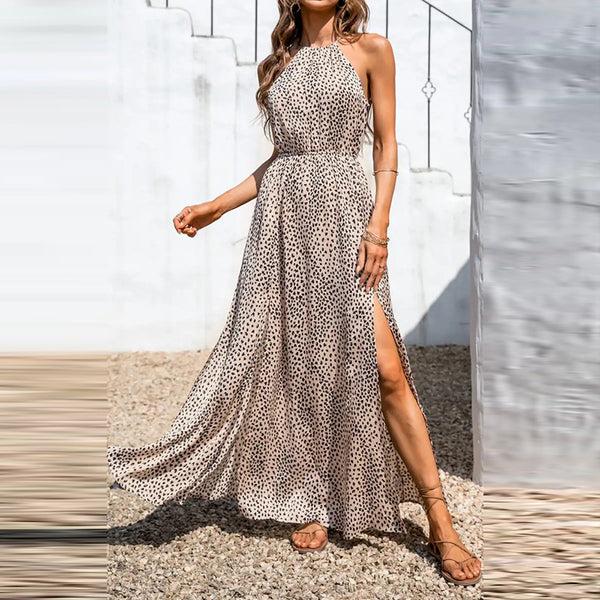 Women's Sleeveless Polka Dot Waist Split Sling Dress