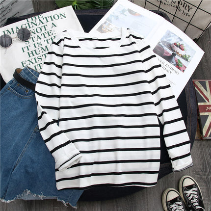 Black Striped Western Style Long-sleeved T-shirt
