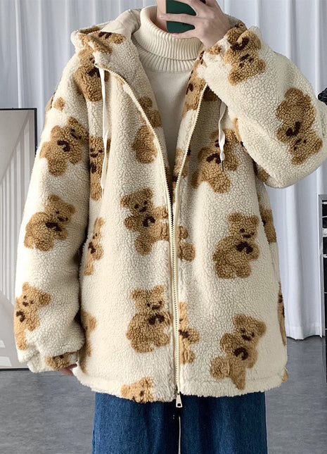 Abrigo de punto con capucha y estampado de oso de algodón