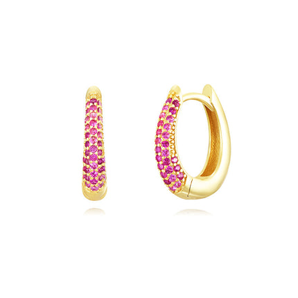 Sterling Silver Needle Street Fashion Geometry Pattern Round Rhinestone Earrings