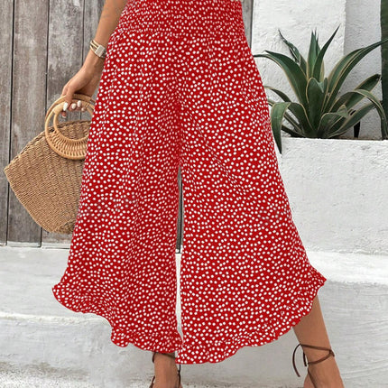 Polka-dot Loose-fitting High Waist Pants