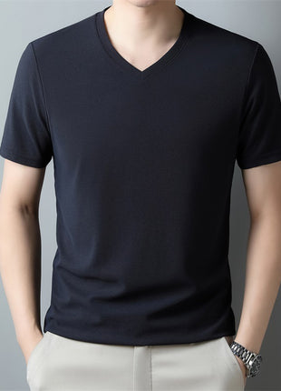 薄手カジュアルVネック半袖Tシャツ