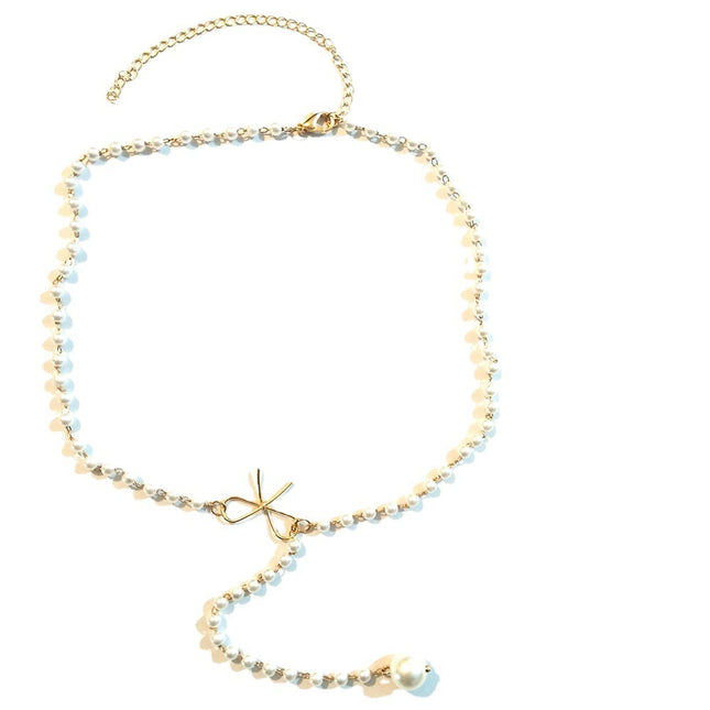 Bow Pearl Tassel Pendant Necklace