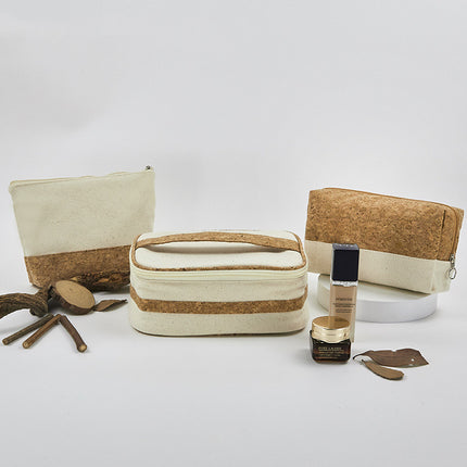 Wood Grain Travel Cotton Canvas Organizing Makeup Bag