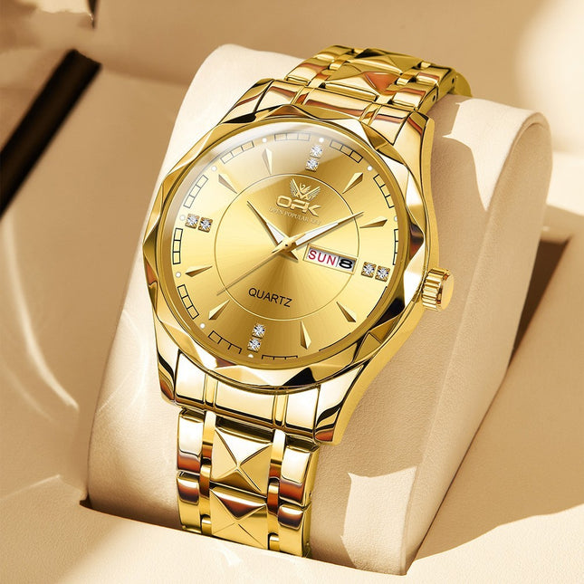 Stainless Steel Double Calendar Waterproof Watch