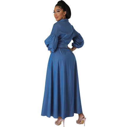 Blue Denim Jeans Long Sleeve Women's Dress