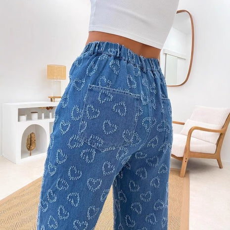 Denim Trousers Love Crochet Wash Straight Jeans