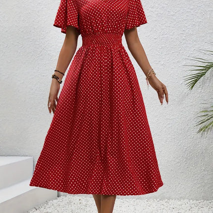 Polka Dot Short Sleeve Long Dress