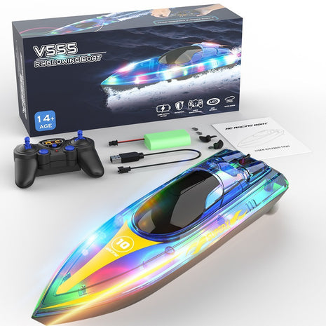 Lancha rápida luminosa teledirigida de alta velocidad con luz LED, modelo de barco para niños