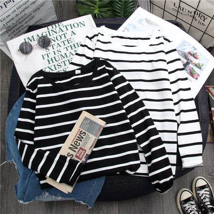 Black Striped Western Style Long-sleeved T-shirt
