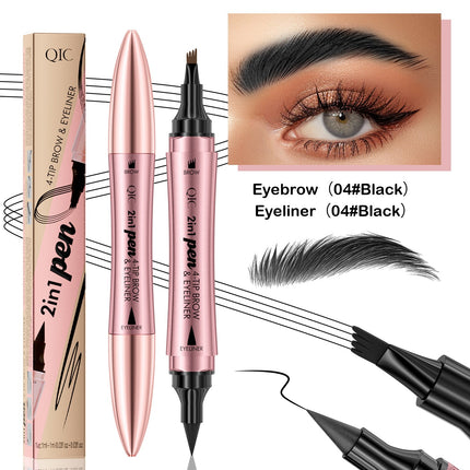 QIC 2IN1 Eyebrow & Eyeliner Double-headed 3D Micro-carved Liquid 4-fork