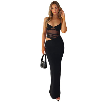 Winter Slit Mesh Sling See-through Dress