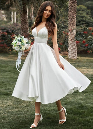 Long V-neck Simple And Thin Suspender Dress