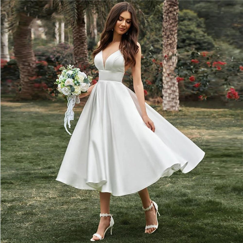 Long V-neck Simple And Thin Suspender Dress
