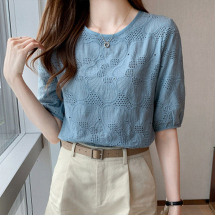 Embroidered Hollow Chiffon Shirt