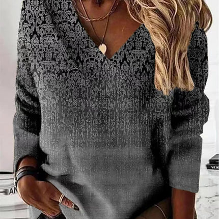 Retro V-neck Long-sleeved T-shirt