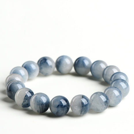 Pulsera de cuentas redondas de cristal natural "Half Pot" de cuarzo azul con rutilo