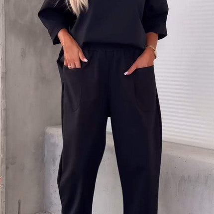 Two-Piece Solid Color Pants Set