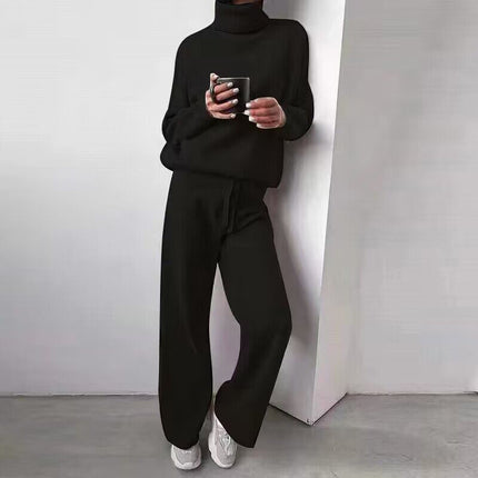 Turtleneck Sweater and Drawstring Straight Pants Set