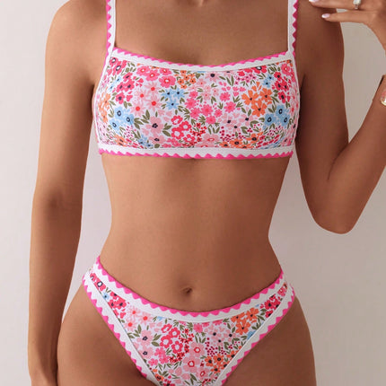 Printed Swimming Lace-up Split Bikini Suit