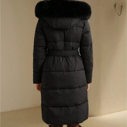 Anewsta Long Sleeve Zip Up Hooded Padded Coat with Faux Fur Trim