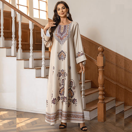 Modest Embroidered Sequin Bubble Sleeve Dress