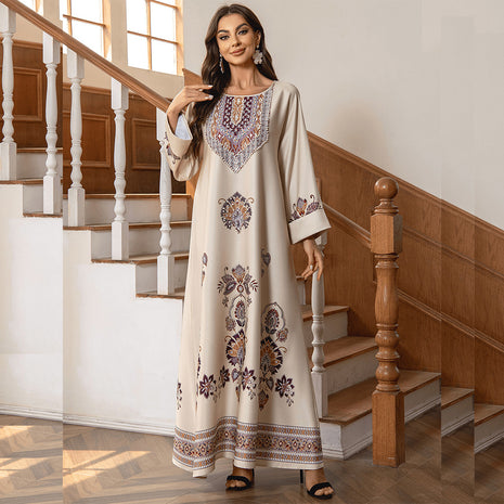 Vestido Modesto Bordado de Lentejuelas con Mangas Abullonadas