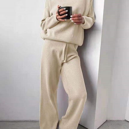 Turtleneck Sweater and Drawstring Straight Pants Set