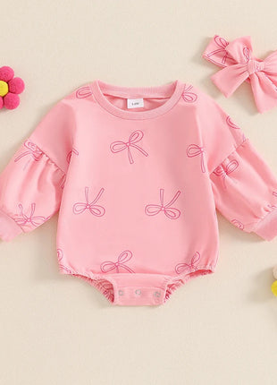 Baby Girl Cotton Long-Sleeve Bow Triangle Romper - 0-18 Months