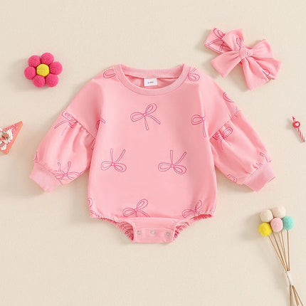 Baby Girl Cotton Long-Sleeve Bow Triangle Romper - 0-18 Months