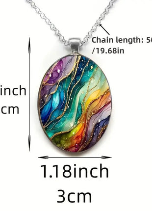 Retro-inspired Dreamy Ripple-pattern Oval Glass Pendant Necklace
