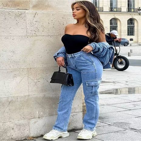 Cargo Multi-pocket Wide-leg Casual Jeans