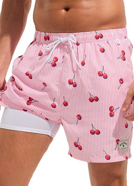 Bañador rosa de playa con cerezas