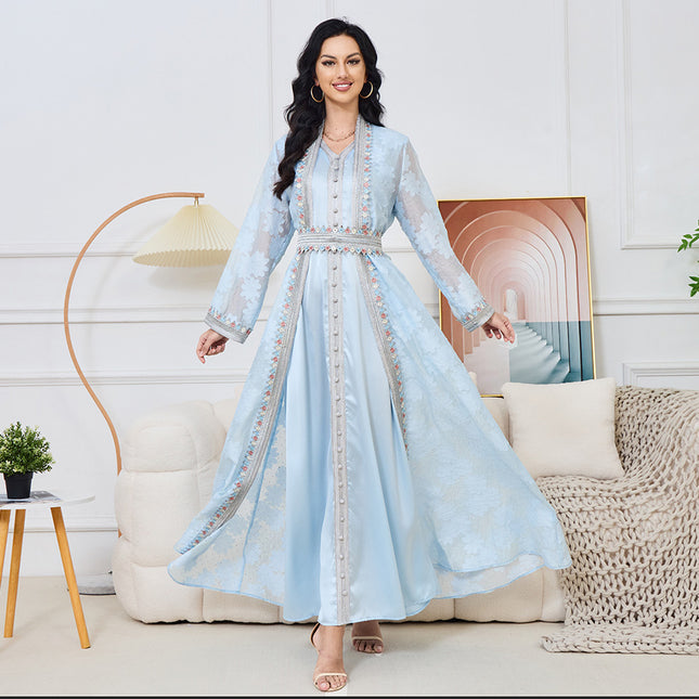 Embroidery Ruffles Long Sleeve Set Dress
