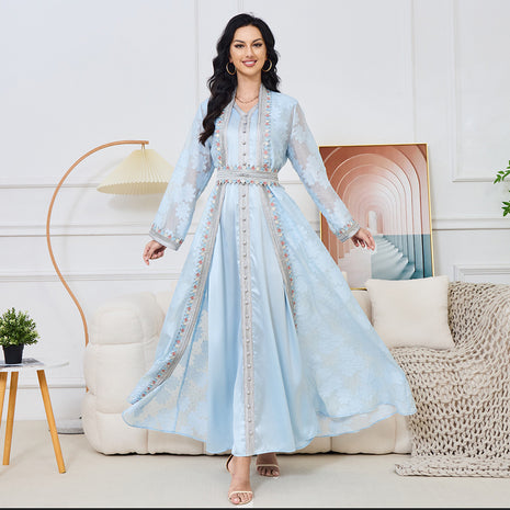 Vestido de manga larga con volantes bordados