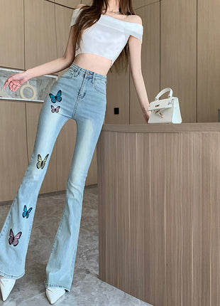 Printed Butterfly Flared Jeans