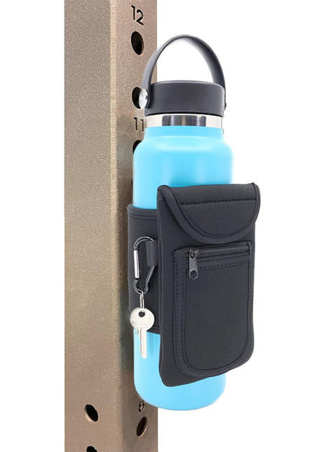 Funda para botella de gimnasio portátil magnética con bolsillo para el móvil