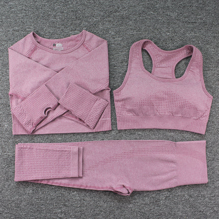 Three-piece Bra, Long Sleeve Top and Trousers Yoga Suit