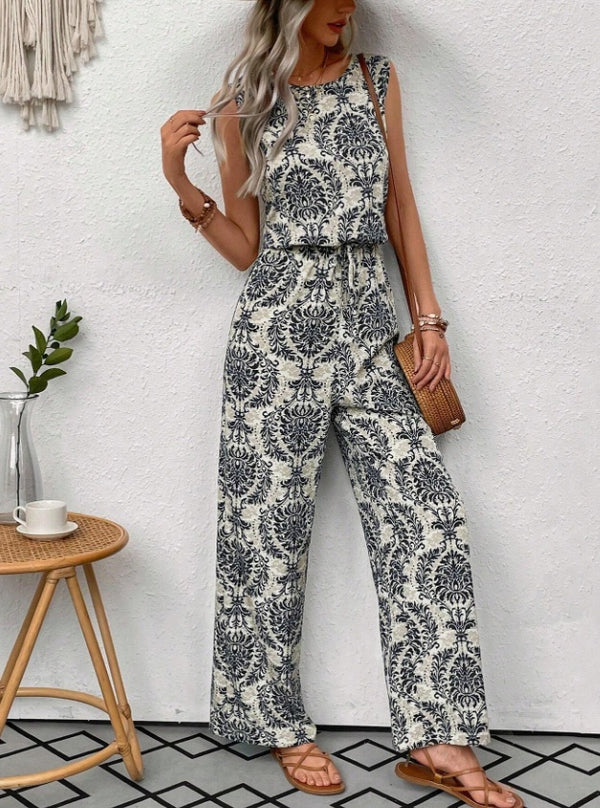 Waist Cinching Casual Straight Leg Jumpsuit