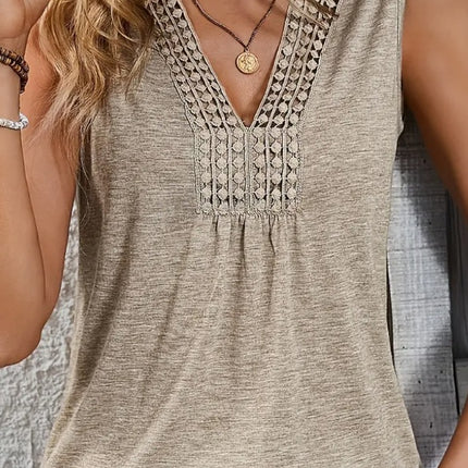 Lace V Neck Sleeveless Flowy Silhouette Breathable Fabric Tank Top