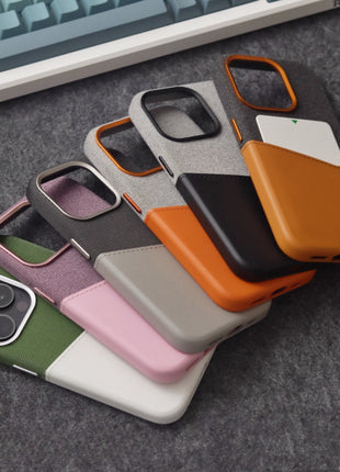 جراب حماية جلدي مغناطيسي مزدوج البطاقات لهاتف iPhone 12/13/14/15/16 بتصميم شخصي بنمط أعمال