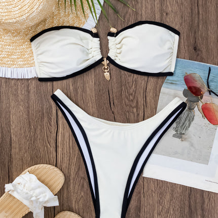 Fashion Contrast Tube Top Bikini