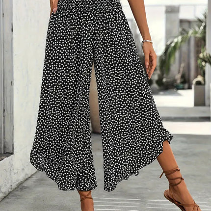 Polka-dot Loose-fitting High Waist Pants