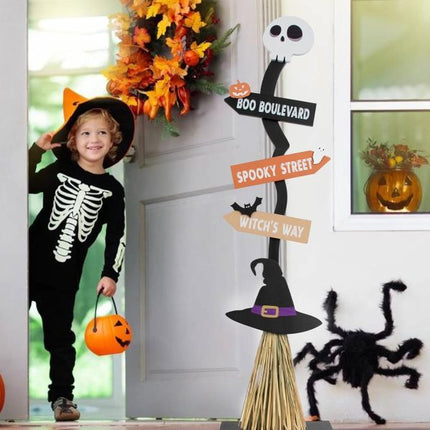 Halloween Glowing Wooden Witch Broom Ornaments