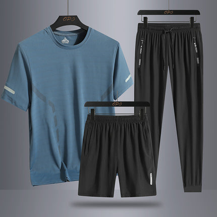 Men's Sports Short Sleeve  Pants Three-piece Thin Breathable